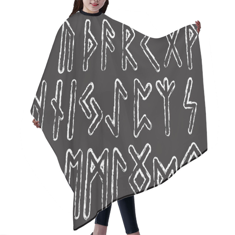 Personality  Futhark Runes Magic Symbols. Runes Of Magic Vector Set. Hair Cutting Cape