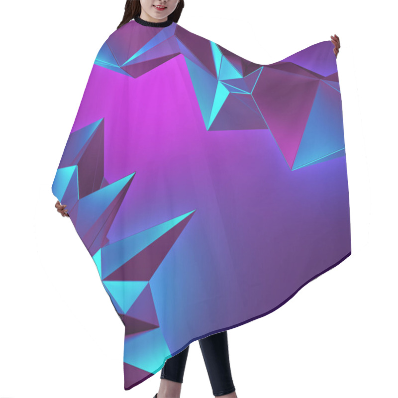 Personality  3d Neon Abstract Crystal Background, Ultraviolet Polygonal Shapes Hair Cutting Cape