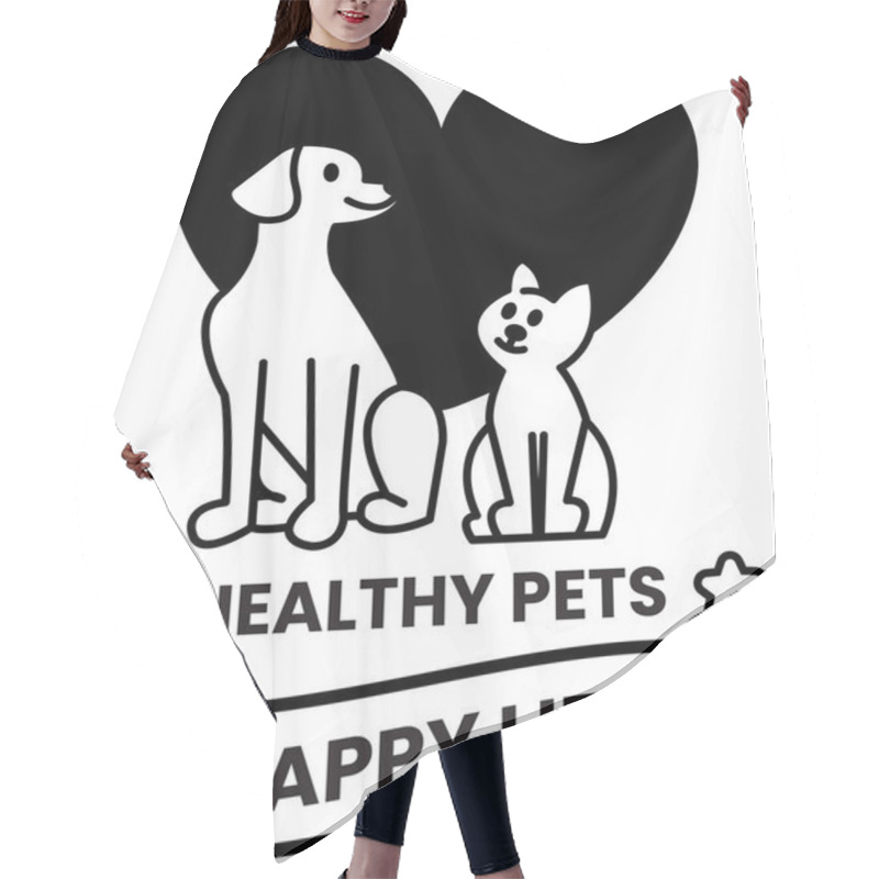 Personality  A Dog And Cat Are Sitting In A Heart In The Style Of Sign Illustrations Hair Cutting Cape