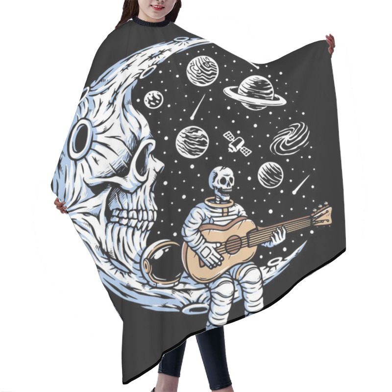 Personality  Astronaut Playing Guitar On Skull Moon Hair Cutting Cape