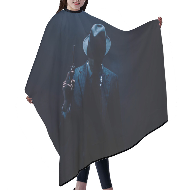 Personality  Silhouette Of Gangster Raising Gun On Dark Blue Background Hair Cutting Cape