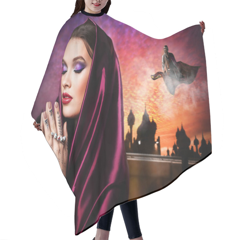 Personality  Beautiful Young Oriental Woman Hair Cutting Cape