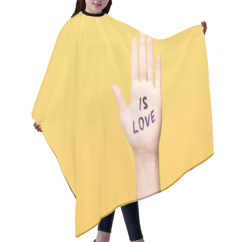 Personality  Cropped View Of Woman With Is Love Lettering On Hand Isolated On Yellow Hair Cutting Cape