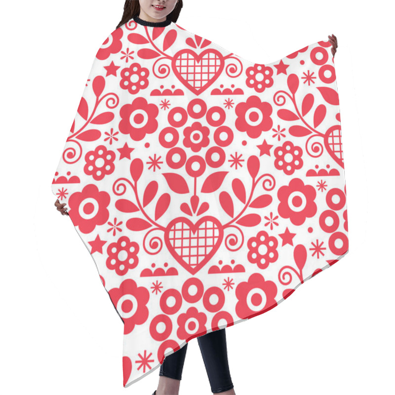 Personality  Traditional Floral Vector Seamless Red And White Pattern Perfect For Textile Or Fabric Print. Inspired By Folk Art From Nowy Sacz, Poland  Hair Cutting Cape