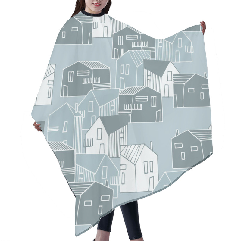 Personality  Seamless Pattern With Small Detached, Single-family Houses On Gray Background For Surface Design And Other Design Projects Hair Cutting Cape