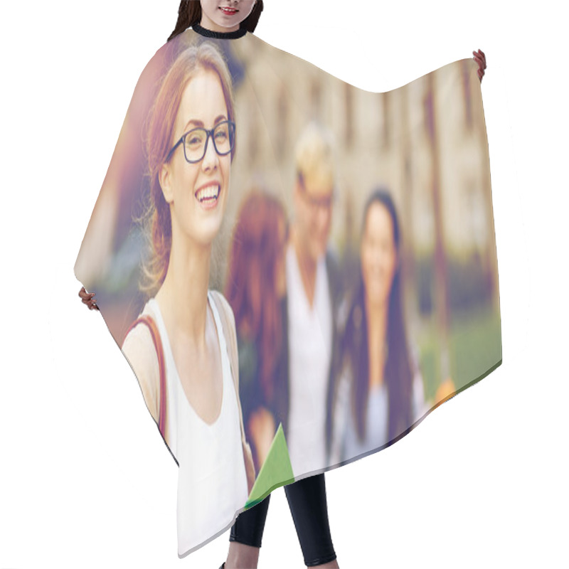 Personality  Happy Teenage Students With School Folders Hair Cutting Cape