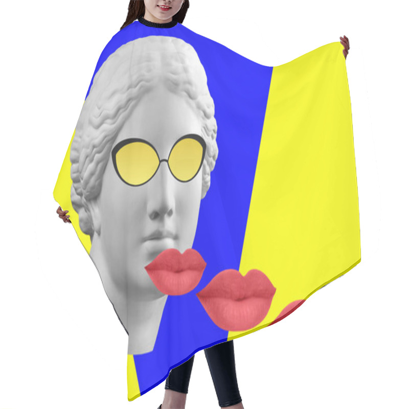 Personality  Contemporary Art Concept Collage With Antique Statue Venus Head In Glasses And Lips. Zine Culture Style. Modern Trendy Art. Hair Cutting Cape