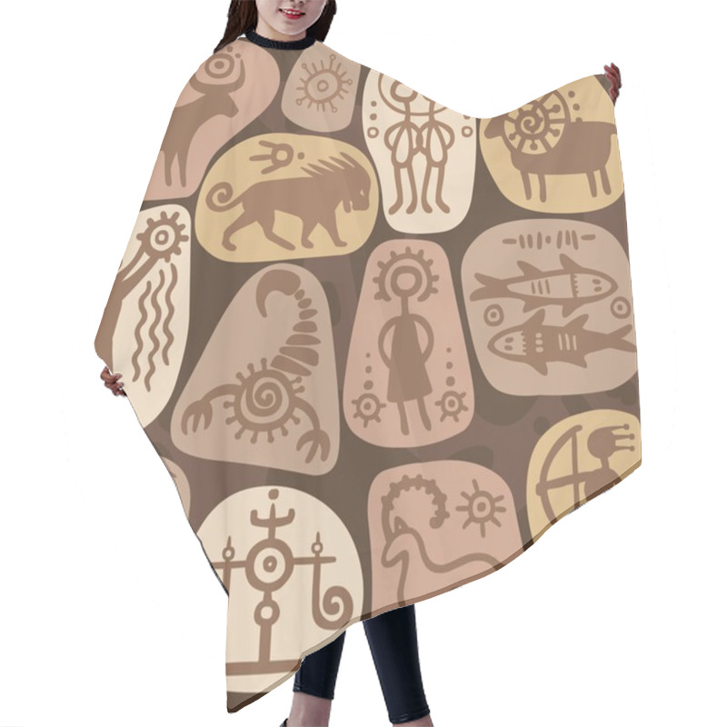 Personality  Seamless Background: Zodiac Signs. Horoscope. Ethnic Style. Petrographic. Hair Cutting Cape