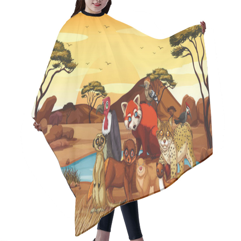 Personality  Scene With Animals By The Pond Hair Cutting Cape