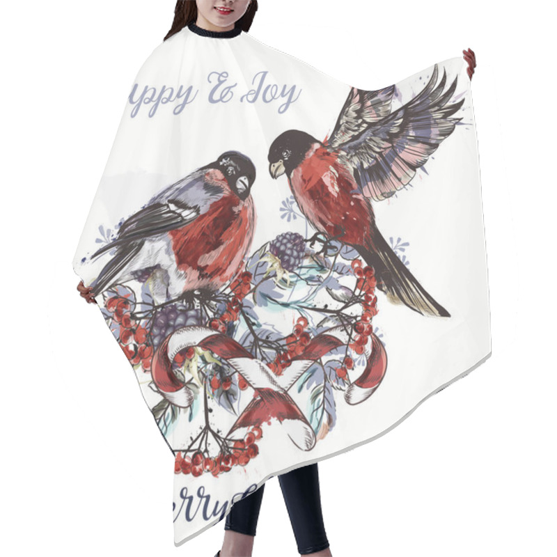 Personality  Christmas Greeting Card With Rowan, Berries And Birds Hair Cutting Cape