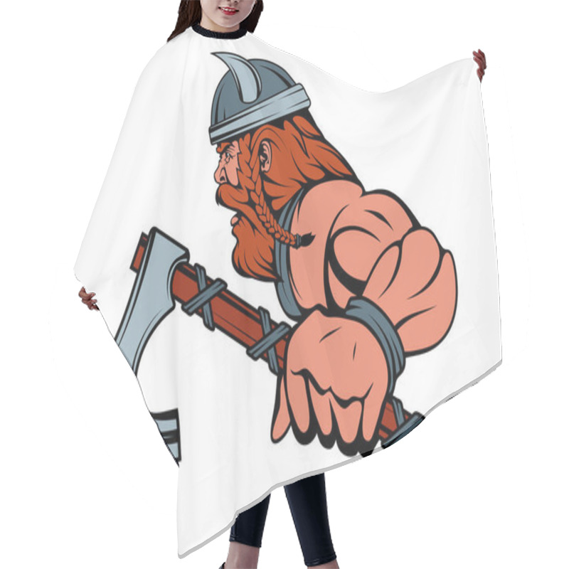 Personality  Colored Viking Warrior With A Traditional Battle Ax In His Hand, Suitable As Logo Or Team Mascot. Vector Graphic To Design Hair Cutting Cape