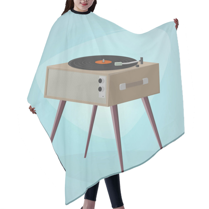 Personality  Retro Cartoon Illustration Of A Record Player Hair Cutting Cape