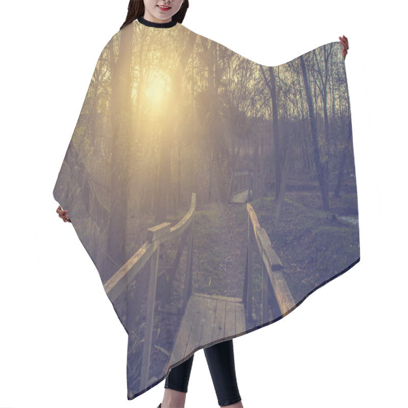 Personality  Bridge In Autumn Forest Hair Cutting Cape