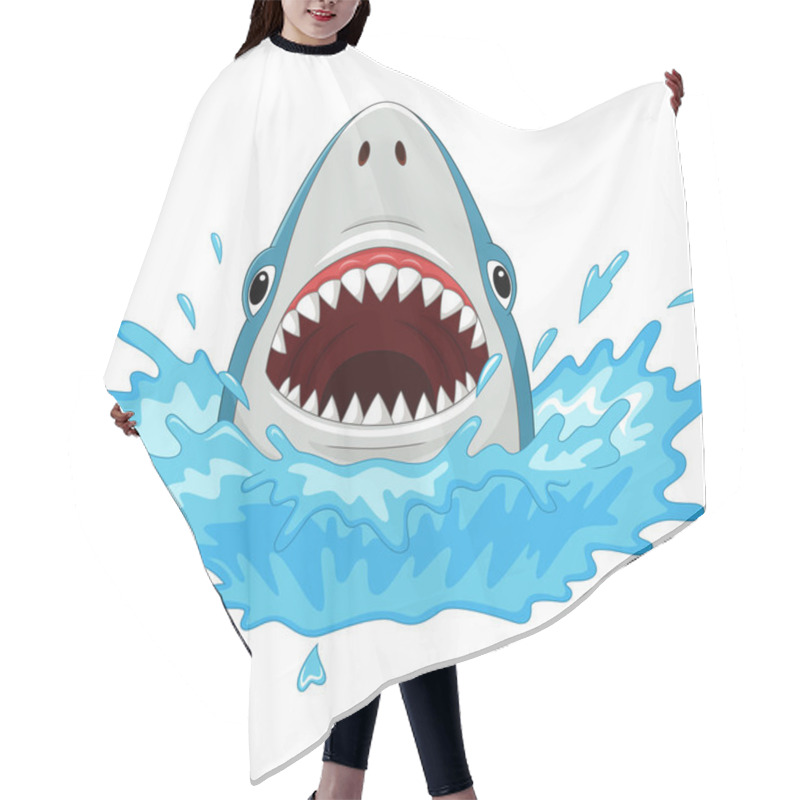 Personality  Vector Illustration Of Cartoon Shark With Open Jaws Isolated On A White Background Hair Cutting Cape