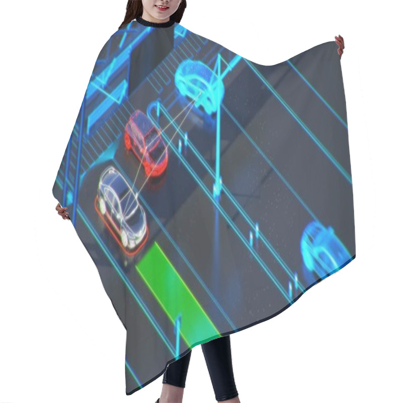 Personality  Autonome Transportation System Concept, Smart City, Internet Of Things, Vehicle To Vehicle, Vehicle To Infrastructure, Vehicle To Pedestrian, Abstract Image Visual 3d Illustration Hair Cutting Cape