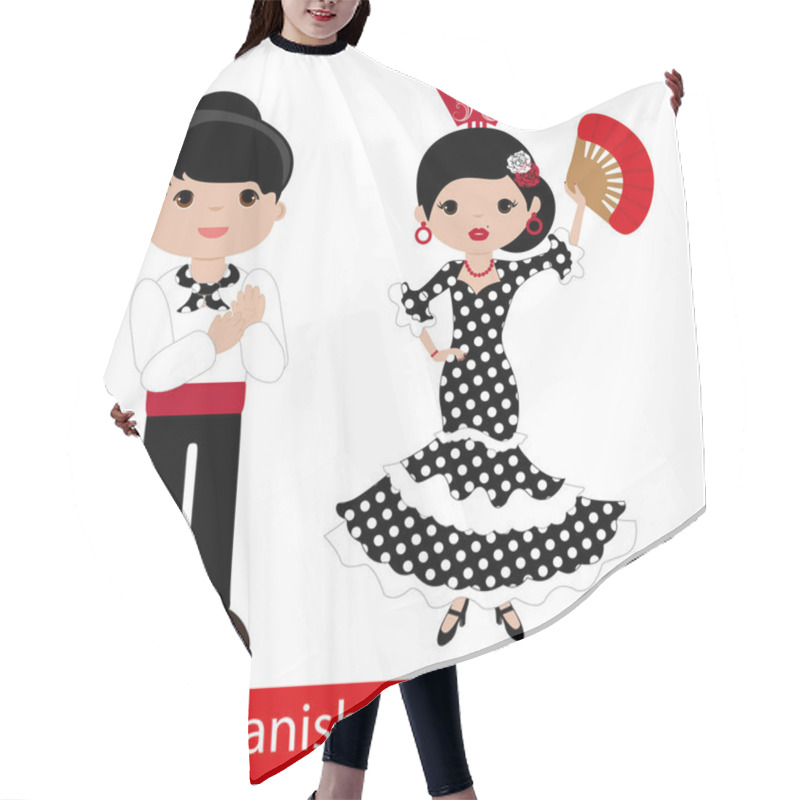 Personality  Flamenco Woman With Black Dress And Flamenco Man Hair Cutting Cape