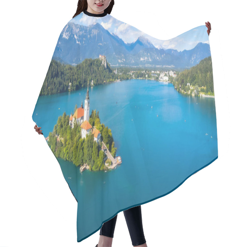 Personality  Aerial View Of Lake Bled Featuring The Assumption Of Mary Church On A Small Island, With Kayakers Enjoying Summer In The Julian Alps Hair Cutting Cape