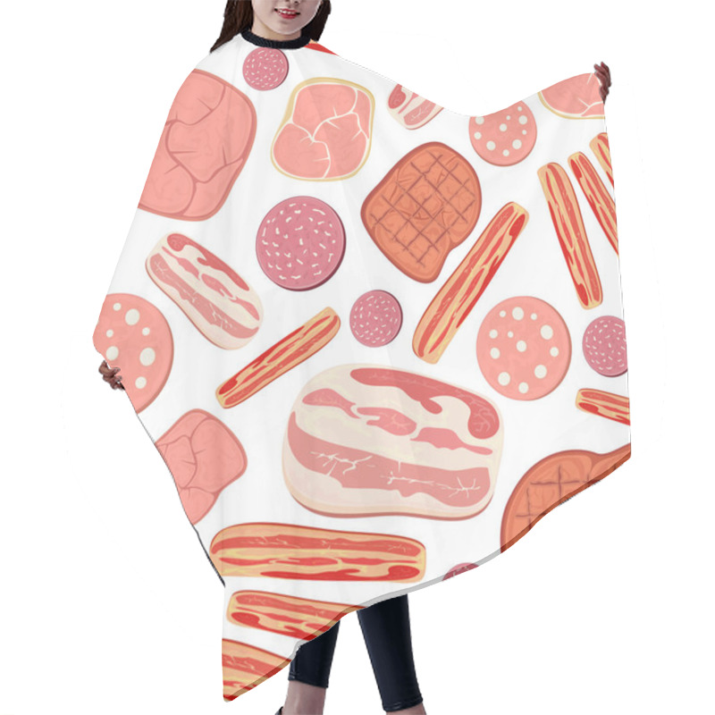 Personality  Seamless Background With Set Of Meat Products Hair Cutting Cape