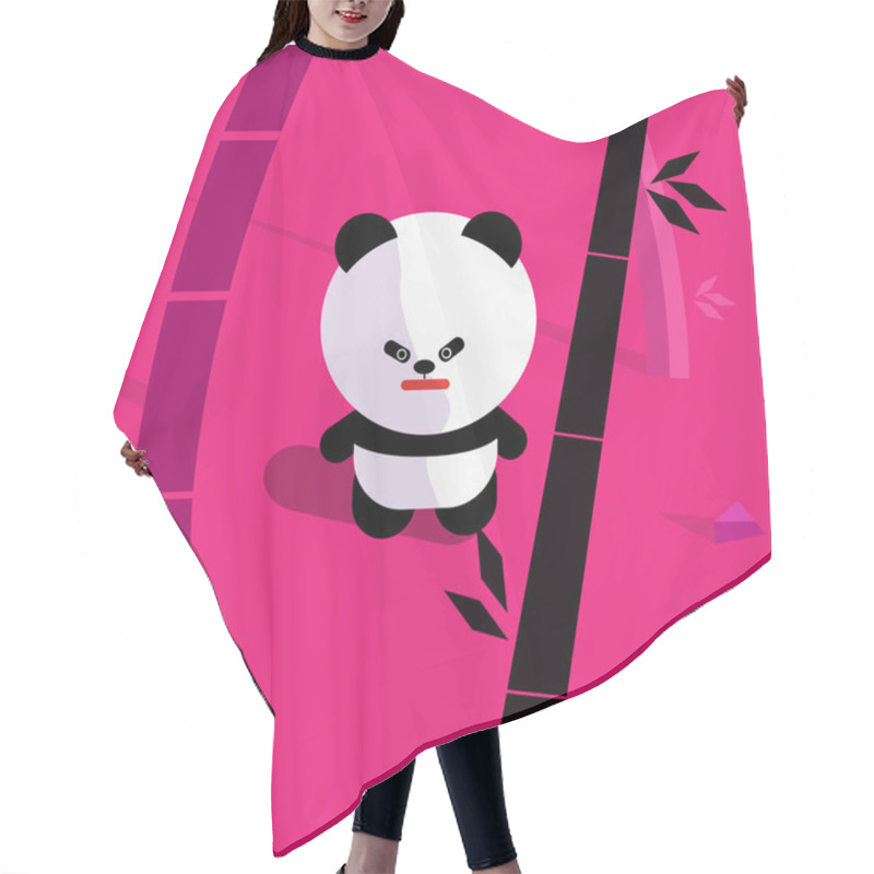 Personality  Cute Cartoon Panda In Bamboo Forest Vector Illustration.Design Panda Character With Bamboo Background.Panda Standing In Jungle. Hair Cutting Cape