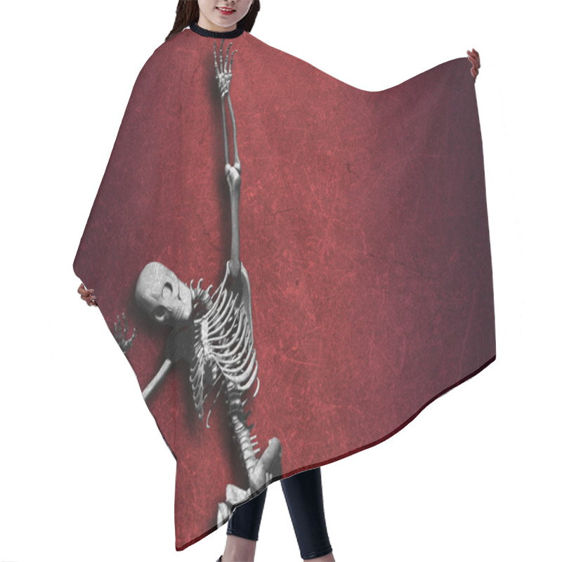 Personality  Grunge Halloween Background With Skeleton Hair Cutting Cape