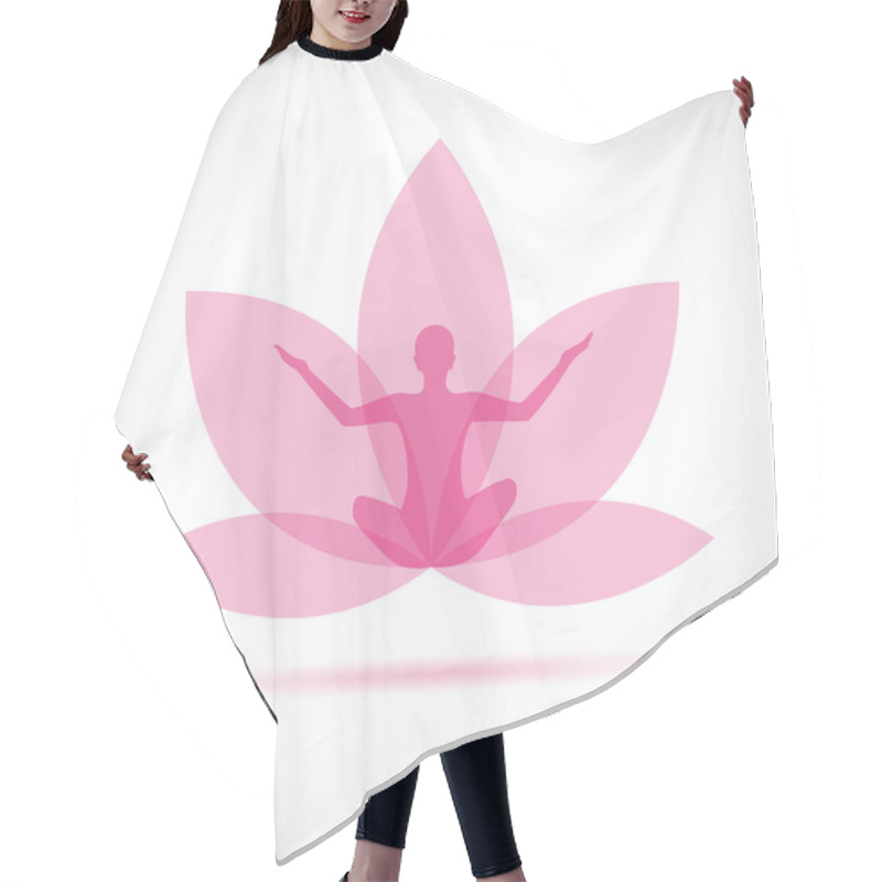 Personality  Silhouette Of A Woman Sitting In Yoga Pose For Relaxation And Meditation Inside A Pink Lily Flower Hair Cutting Cape