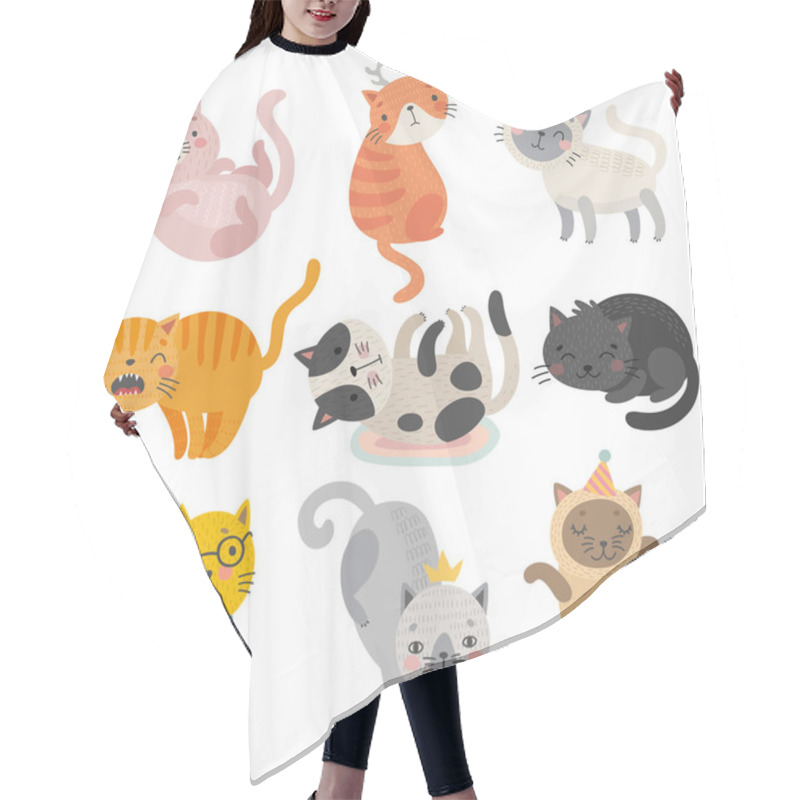 Personality  Cute Cats Faces. Hand Drawn Characters. Sweet Funny Kittens. Hair Cutting Cape