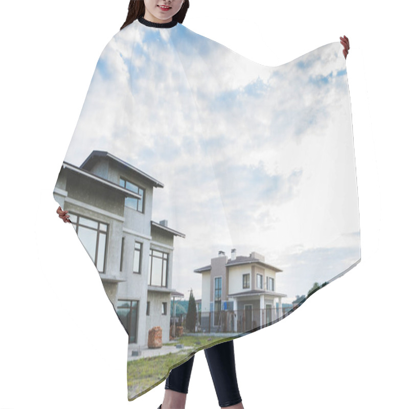 Personality  Modern Buildings With Green Yards On Cloudy Day Hair Cutting Cape