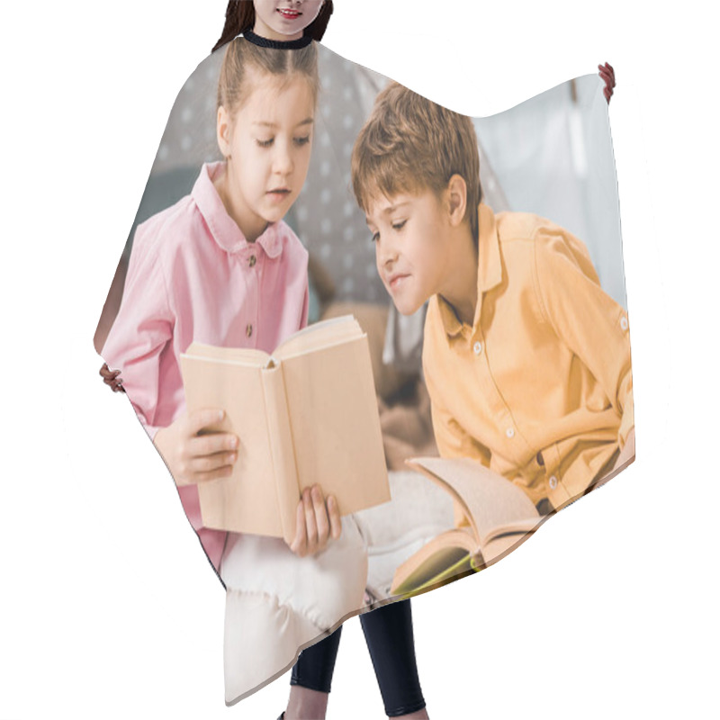 Personality  Adorable Children Sitting On Carpet And Reading Books Together   Hair Cutting Cape