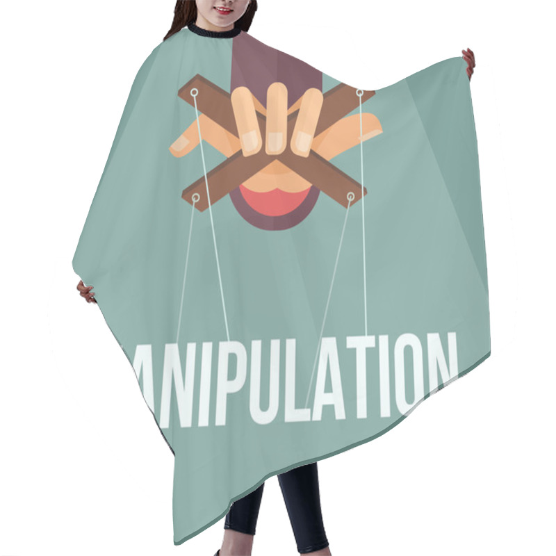 Personality  Manipulation Hand. Vector Flat Cartoon Illustration Hair Cutting Cape