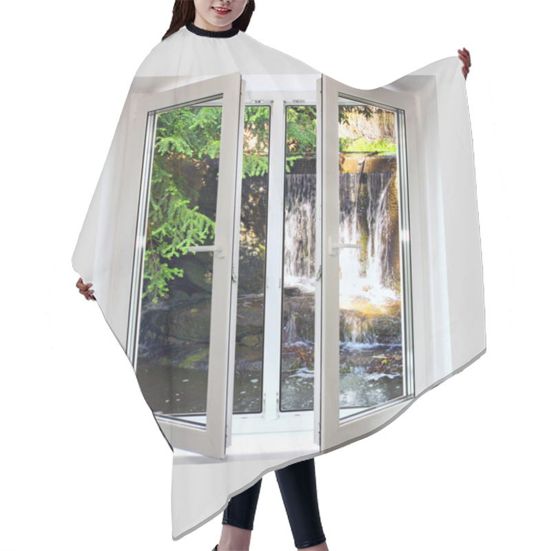 Personality  Open Plastic Window With A Kind On Waterfall Hair Cutting Cape