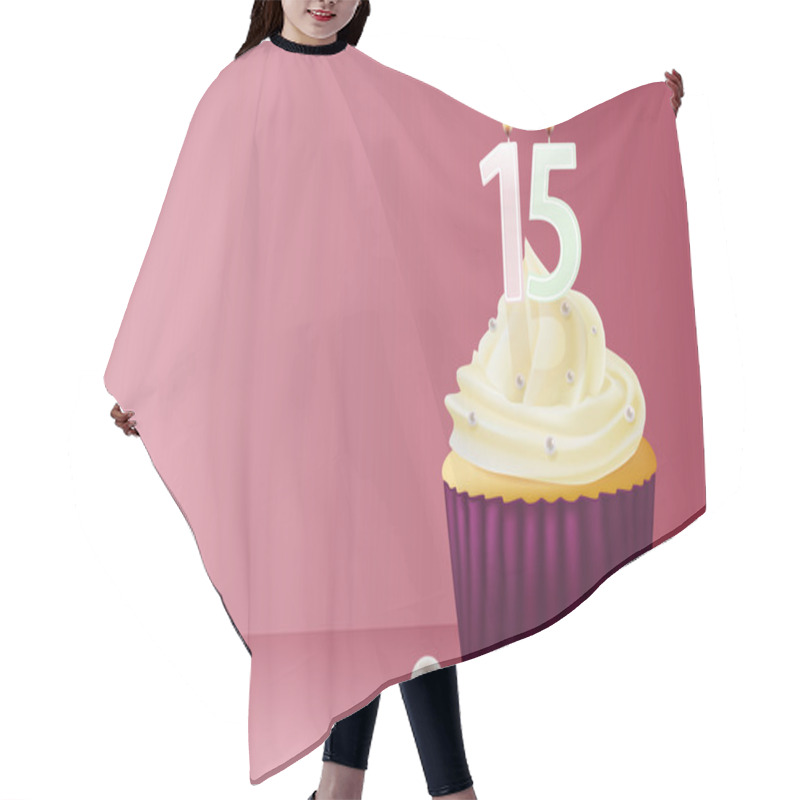 Personality  Vector Illustration Of Cup Cake With Birthday Candle 15. Hair Cutting Cape