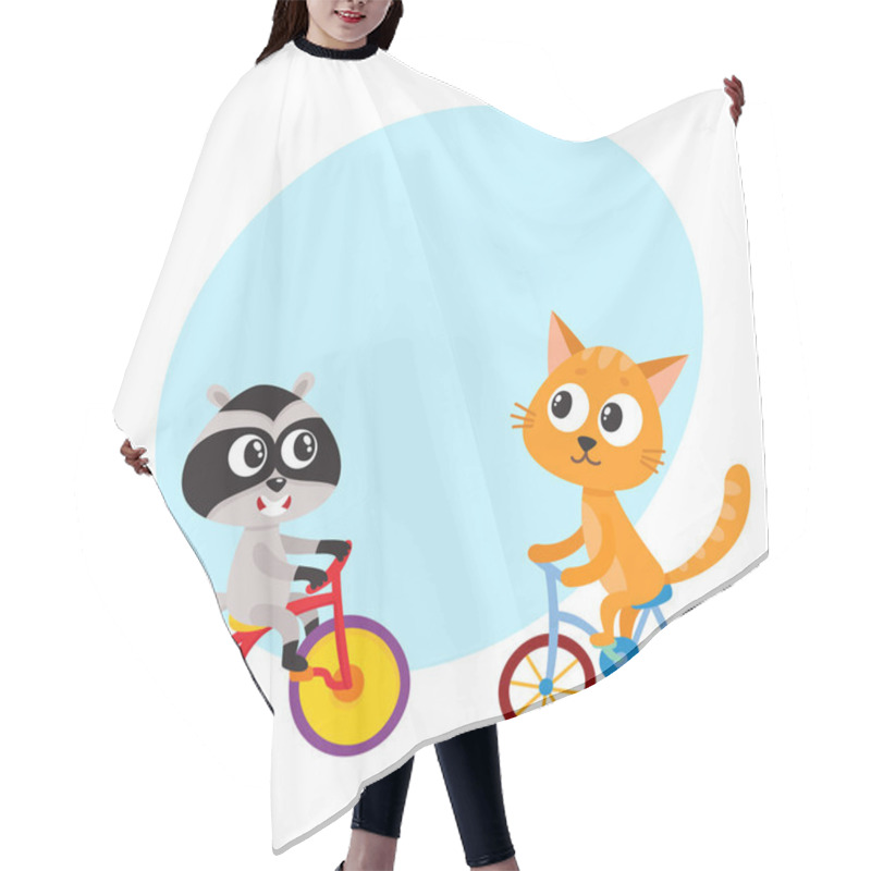 Personality  Cute Little Raccoon And Cat Characters Riding Bicycles Together Hair Cutting Cape