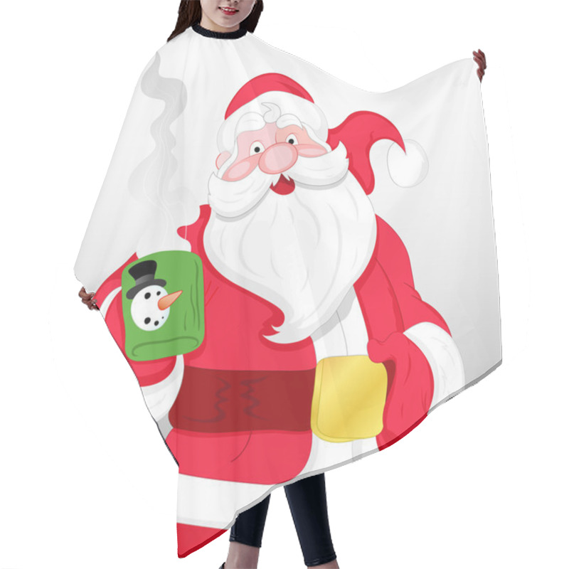 Personality  Santa Holding Coffee Mug Hair Cutting Cape