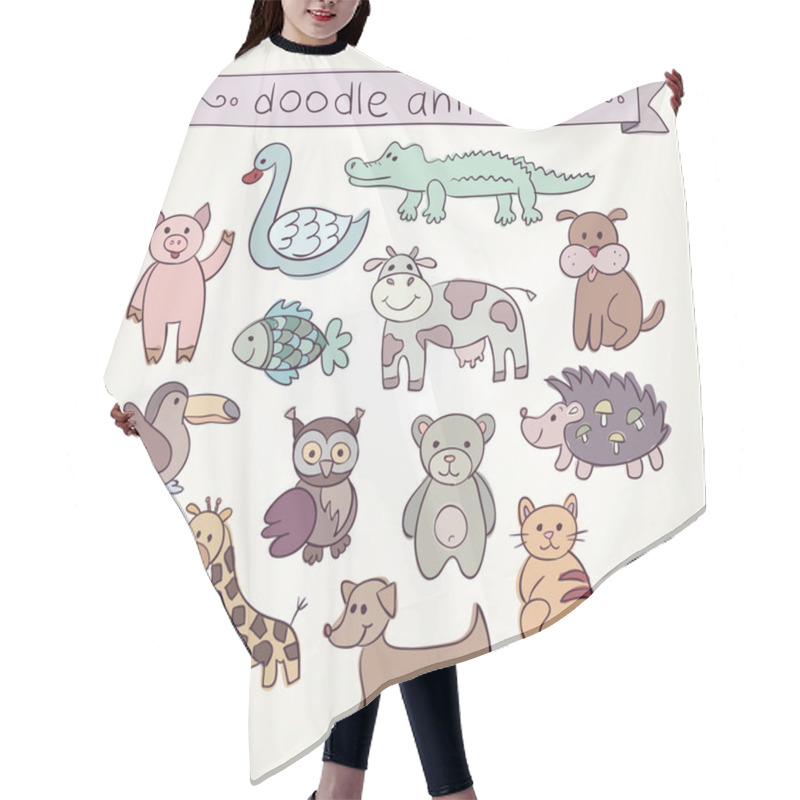 Personality  Cute Animals Doodle Set. Hair Cutting Cape