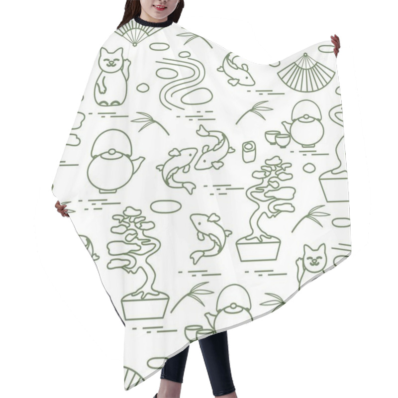 Personality  Cute Vector Pattern With Bonsai Tree, Minimal Rock Garden, Japan Hair Cutting Cape