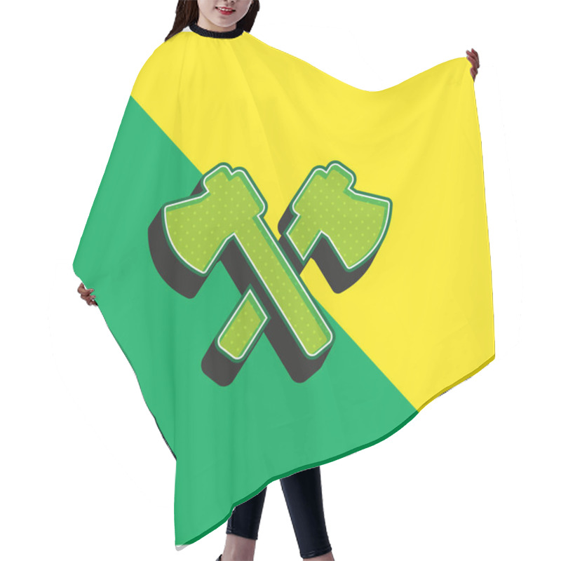 Personality  Axes Green And Yellow Modern 3d Vector Icon Logo Hair Cutting Cape