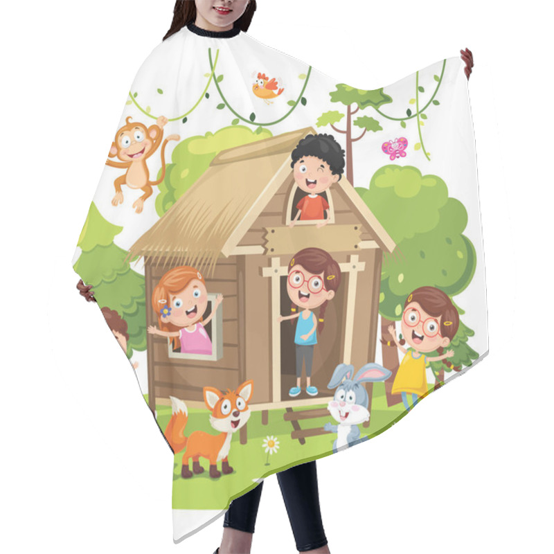 Personality  Vector Illustration Of Kids Nature Concept Hair Cutting Cape