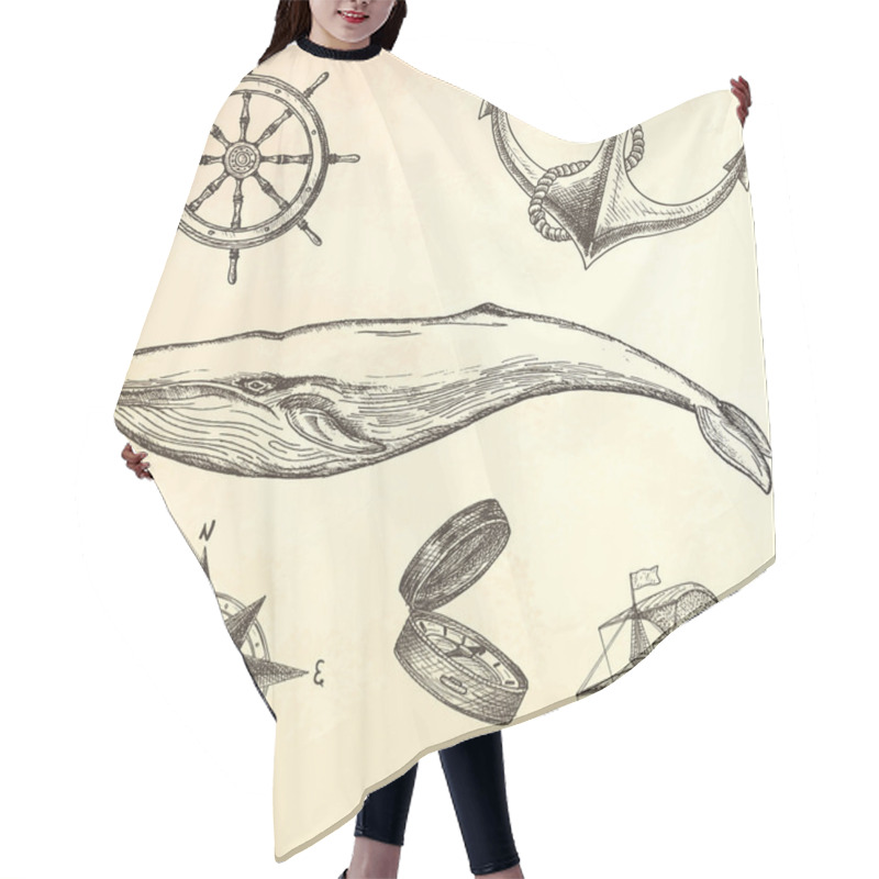 Personality  Engraving Hand Drawn Whale. Hair Cutting Cape