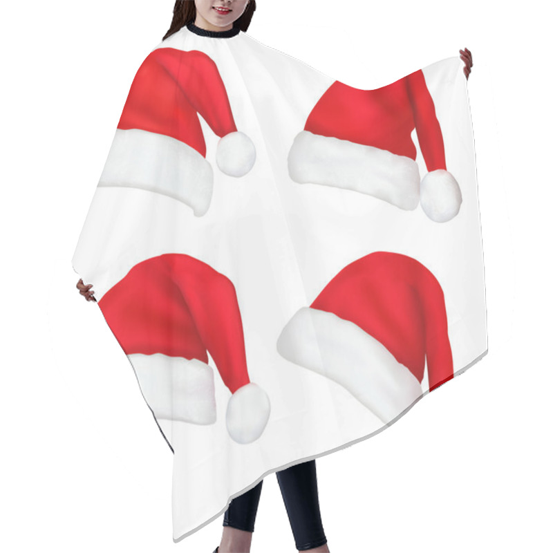 Personality  Set Of Red Santa Hats. Vector. Hair Cutting Cape