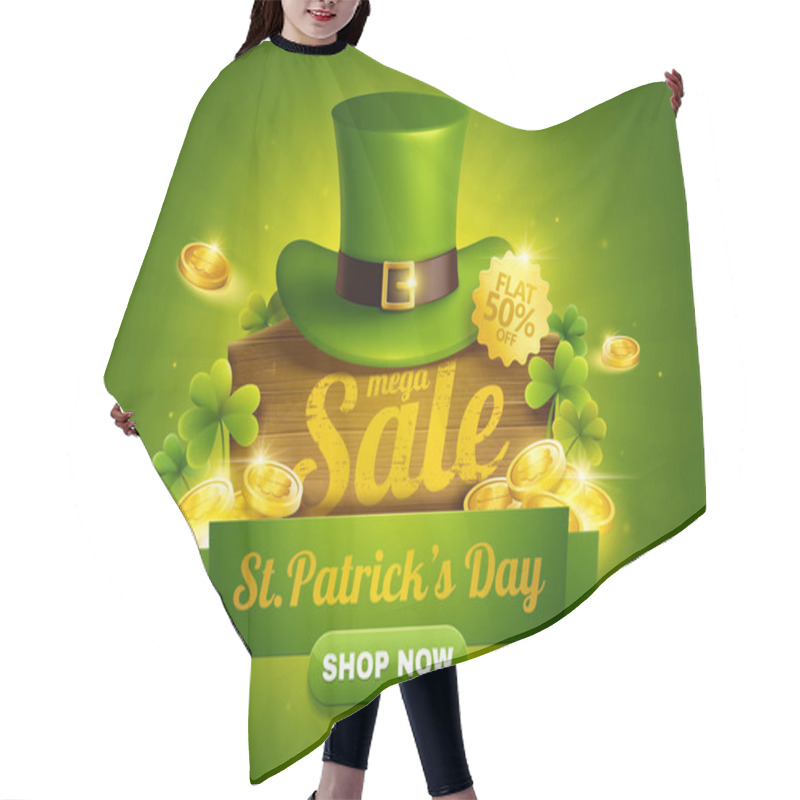 Personality  St. Patrick's Day Sale Popup Ads With Green Leprechaun Hat And Golden Coins Hair Cutting Cape