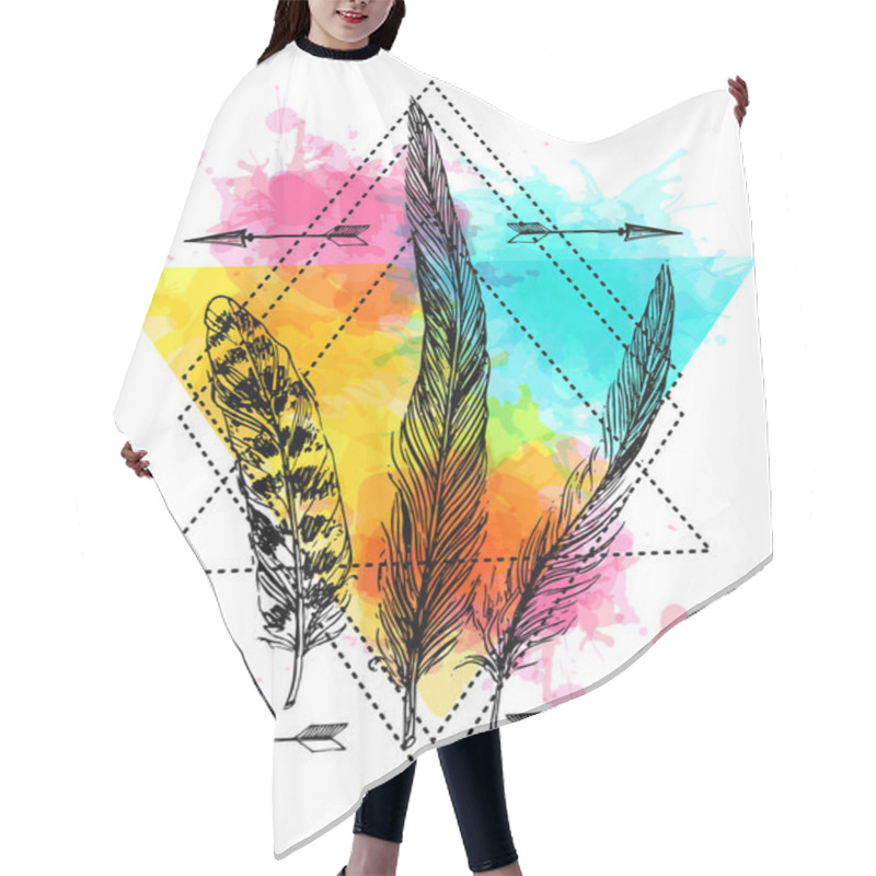 Personality  Feathers Sketch. Hand Drawn Vector Beautiful Illustration. Hair Cutting Cape