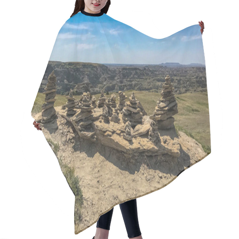 Personality  Cairn Over Valley In Theodore Roosevelt National Park In North Dakota Hair Cutting Cape