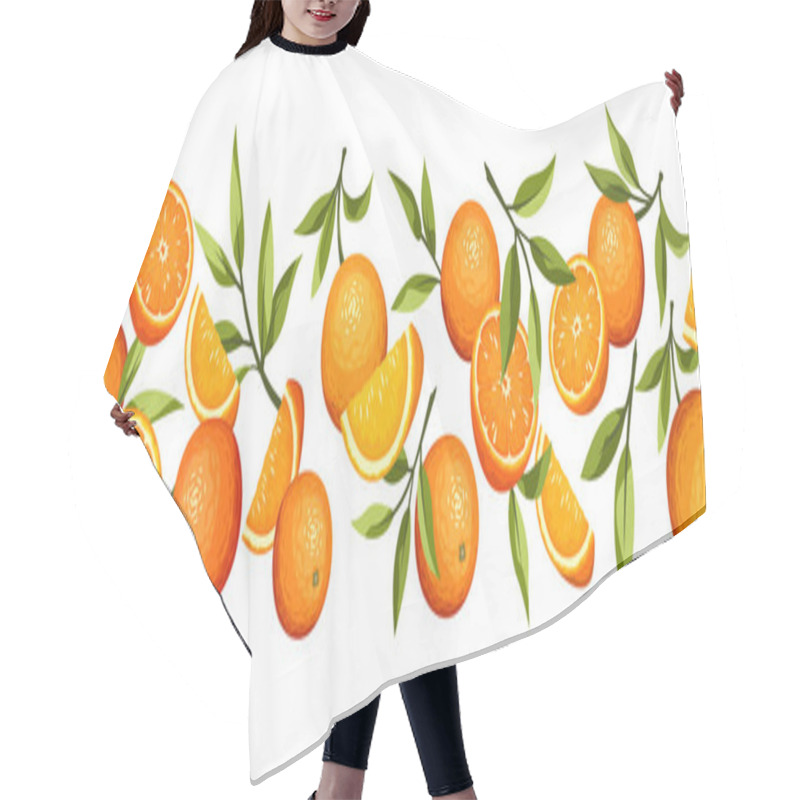 Personality  Vector Horizontal Seamless Border With Citrus Orange Fruit And Green Leaves. Hair Cutting Cape