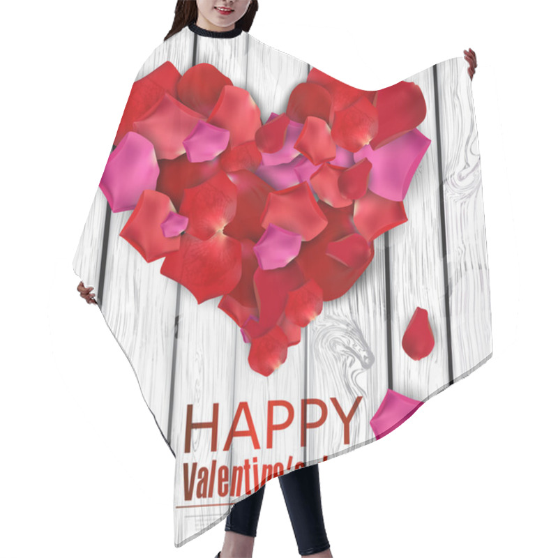 Personality  Beautiful Heart Made From Rose Petals On Wooden Texture. Vector Hair Cutting Cape