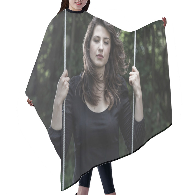 Personality  Woman In Black Dress Outdoors Hair Cutting Cape