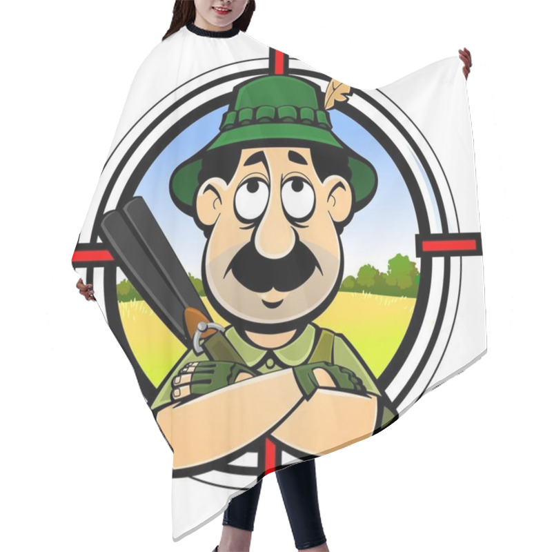 Personality  Cartoon Hunter. Avatar, Emblem, Log, Icon. Hair Cutting Cape