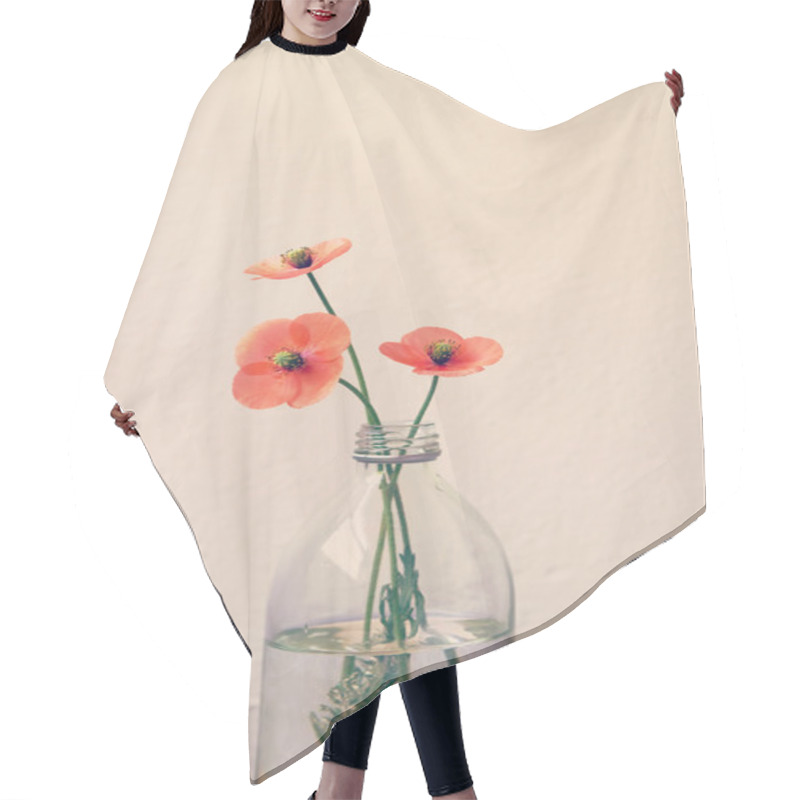 Personality  Poppy Flowers In A Glass Milk Bottle Vase Hair Cutting Cape