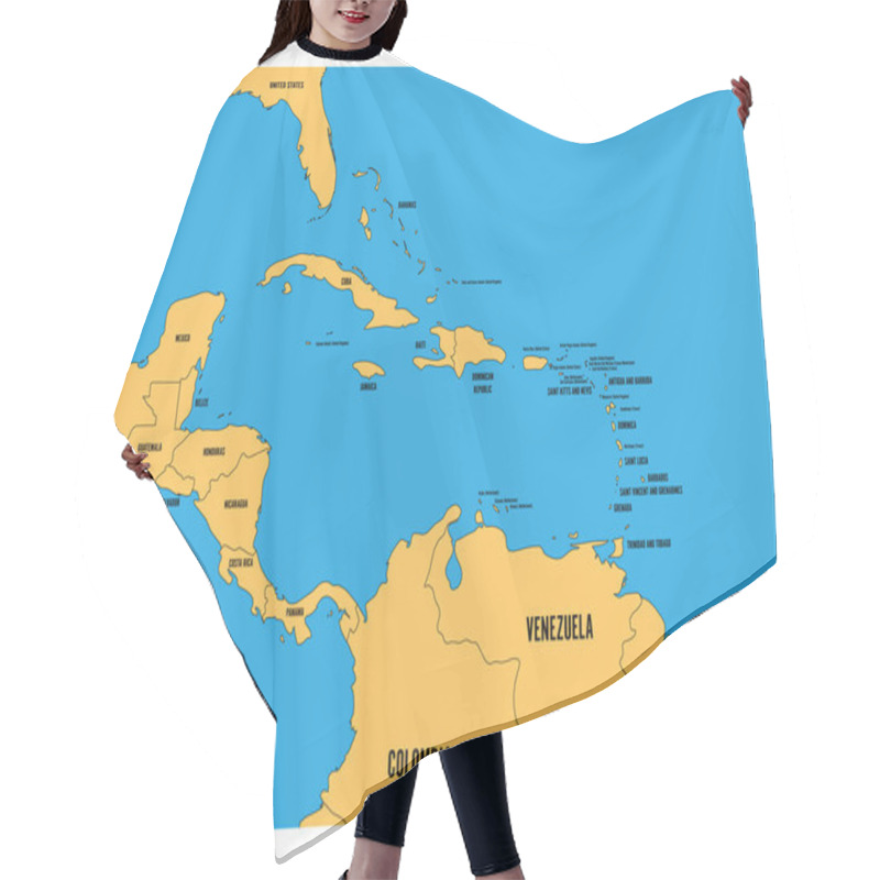 Personality  Central America And Carribean States Political Map. Yellow Land With Black Country Names Labels On Blue Sea Background. Simple Flat Vector Illustration Hair Cutting Cape