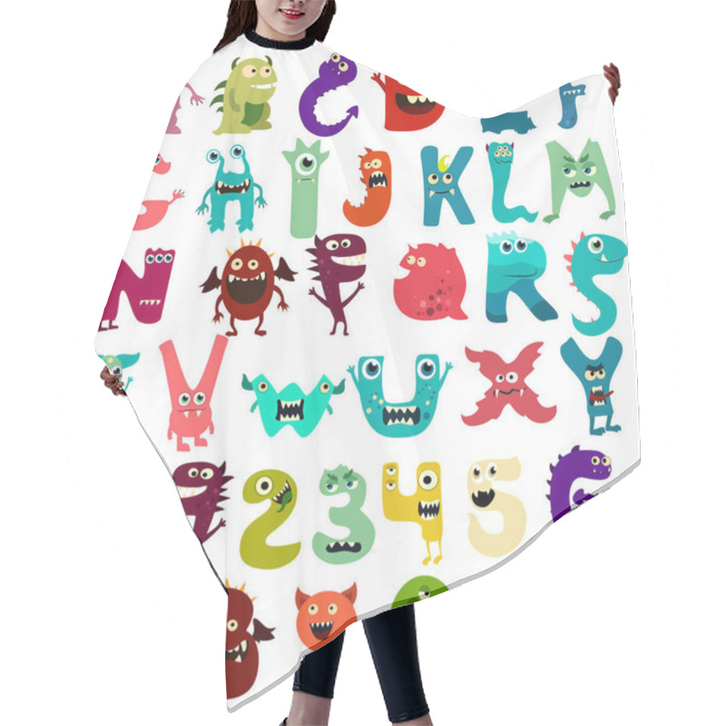 Personality  Monster Funny Cut Aphabet With English Letter. Vector Hair Cutting Cape