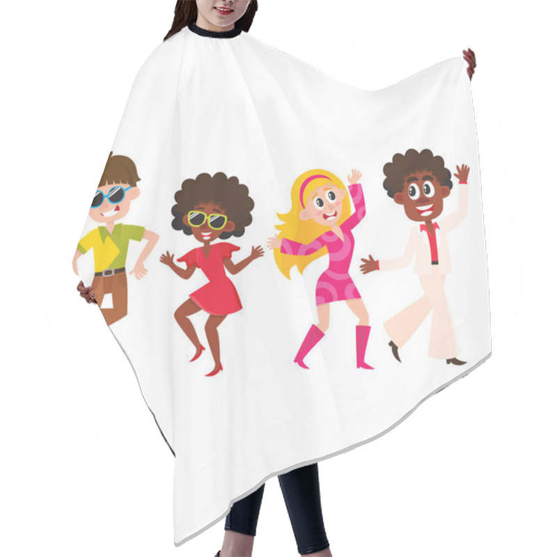 Personality  People, Men And Women, Dancing At Retro Disco Party Hair Cutting Cape